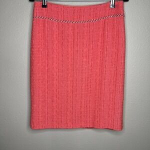 Ellen Tracy Pink Tweed Lined Knee Length Pencil Skirt Size 6